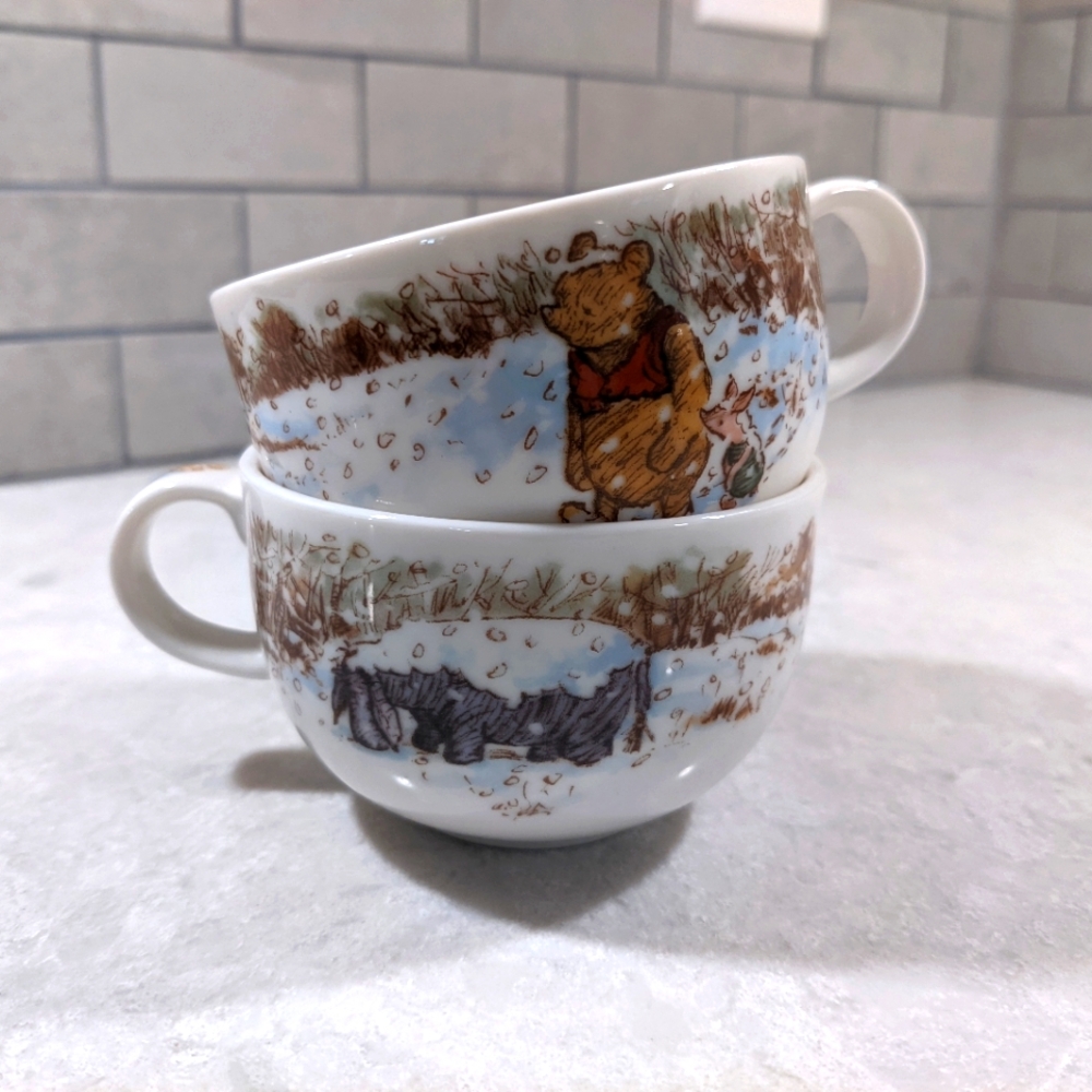Set Of 2 RARE Royal Doulton Winnie The Pooh Winter Mugs